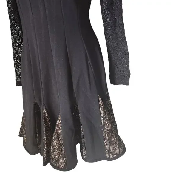 Catherine Malandrino Dress Size 4 Black Lace Long Sleeves Fit & Flare - Picture 2 of 9